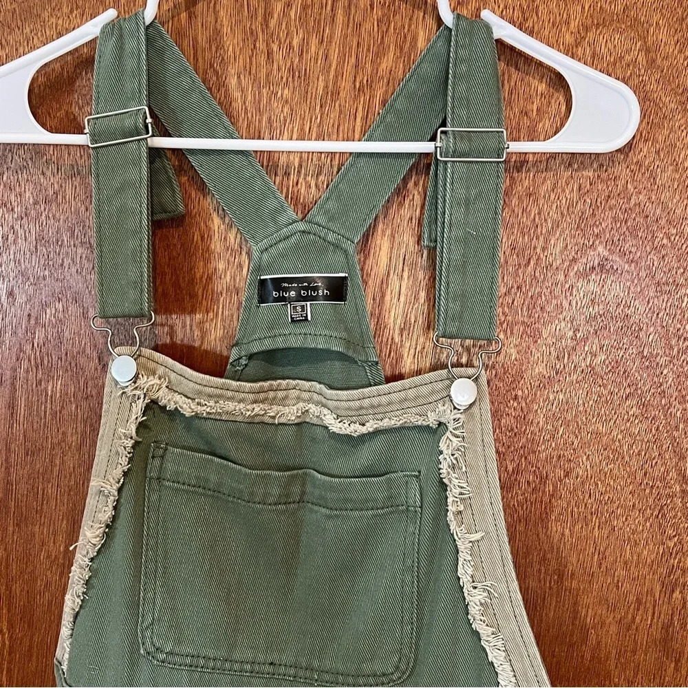 Blue Blush Olive No Time Wasted Patchwork Overalls Sz-S - Picture 3 of 12